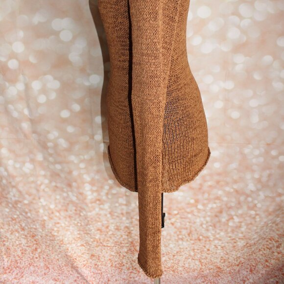 Y2K J.J. Basics Women's Brown Hooded Deep V-Neck Tunic Sweater Size M - Picture 5 of 10